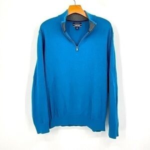 Lands End Fine Gauge Supima Cotton Quarter Zip Sweater Blue Size Large‎ O5